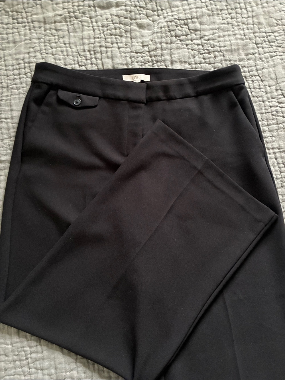 LOFT Black Wide Leg Trousers with Button-Tab Detail